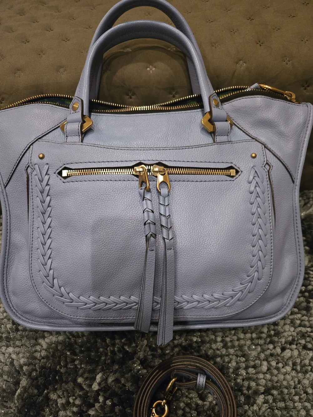 OryAny🪻Beautiful Women's Leather Satchel Handbag in Periwinkle Blue. EUC🪻